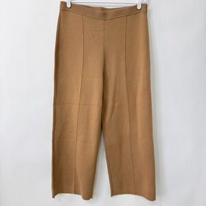 Talbots Wide Leg Knit Pants Size L Camel Brown Ankle High Rise Soft Stretch